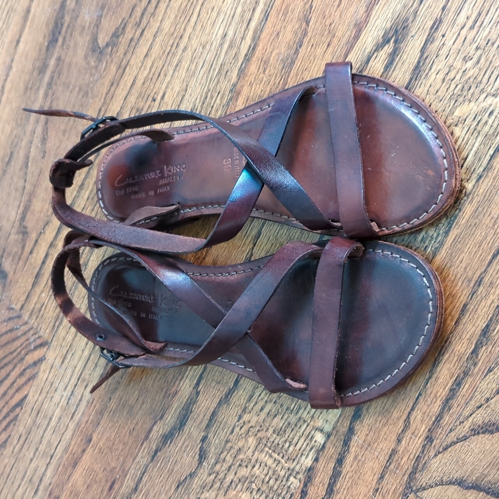 Calzature King women's made in Italy dark brown leather sandals. Size 39
